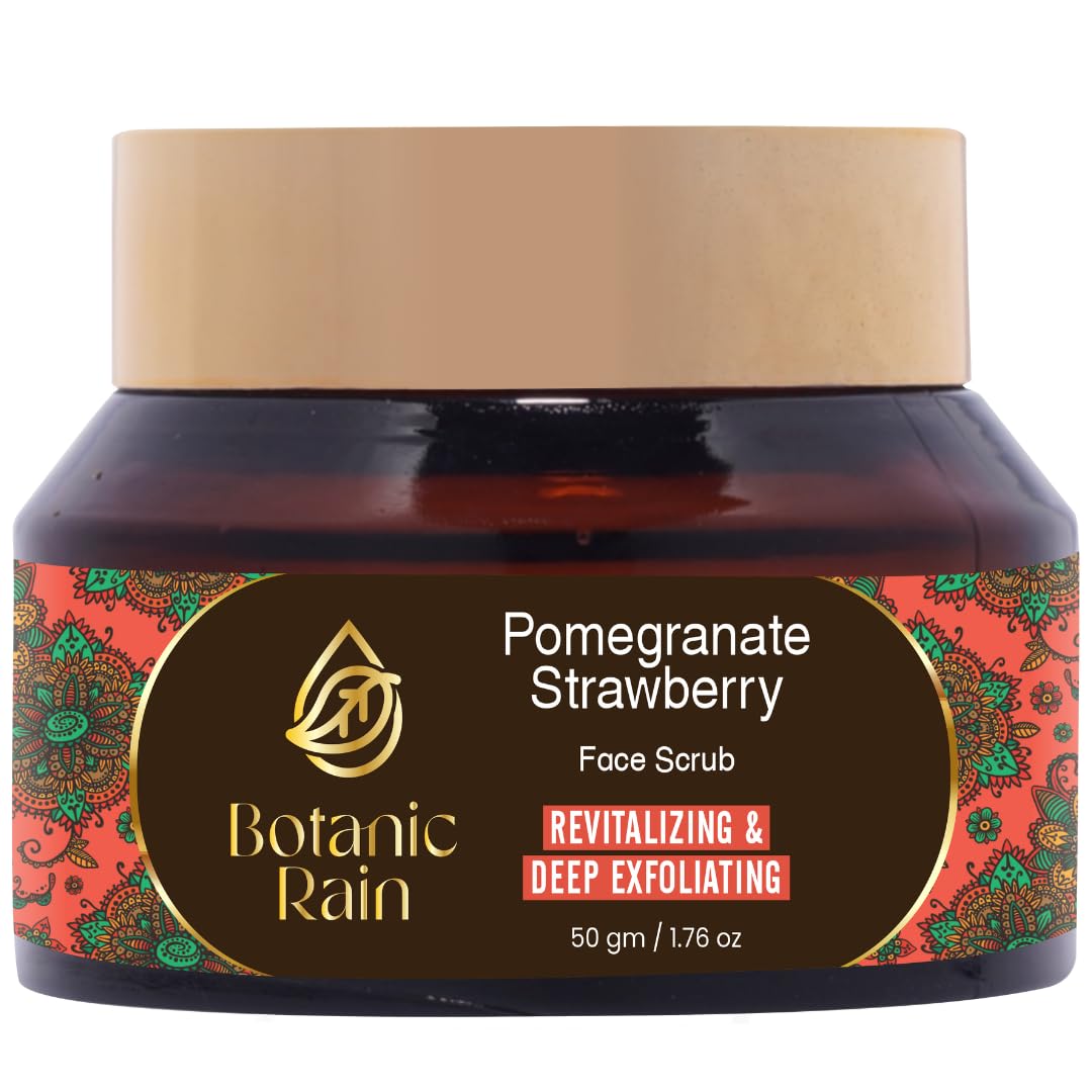 Botanic Rain Organic Face Scrub With Pomegranate & Strawberry, Ayurveda Natural Tan Remover Scrub For Every Skin Type