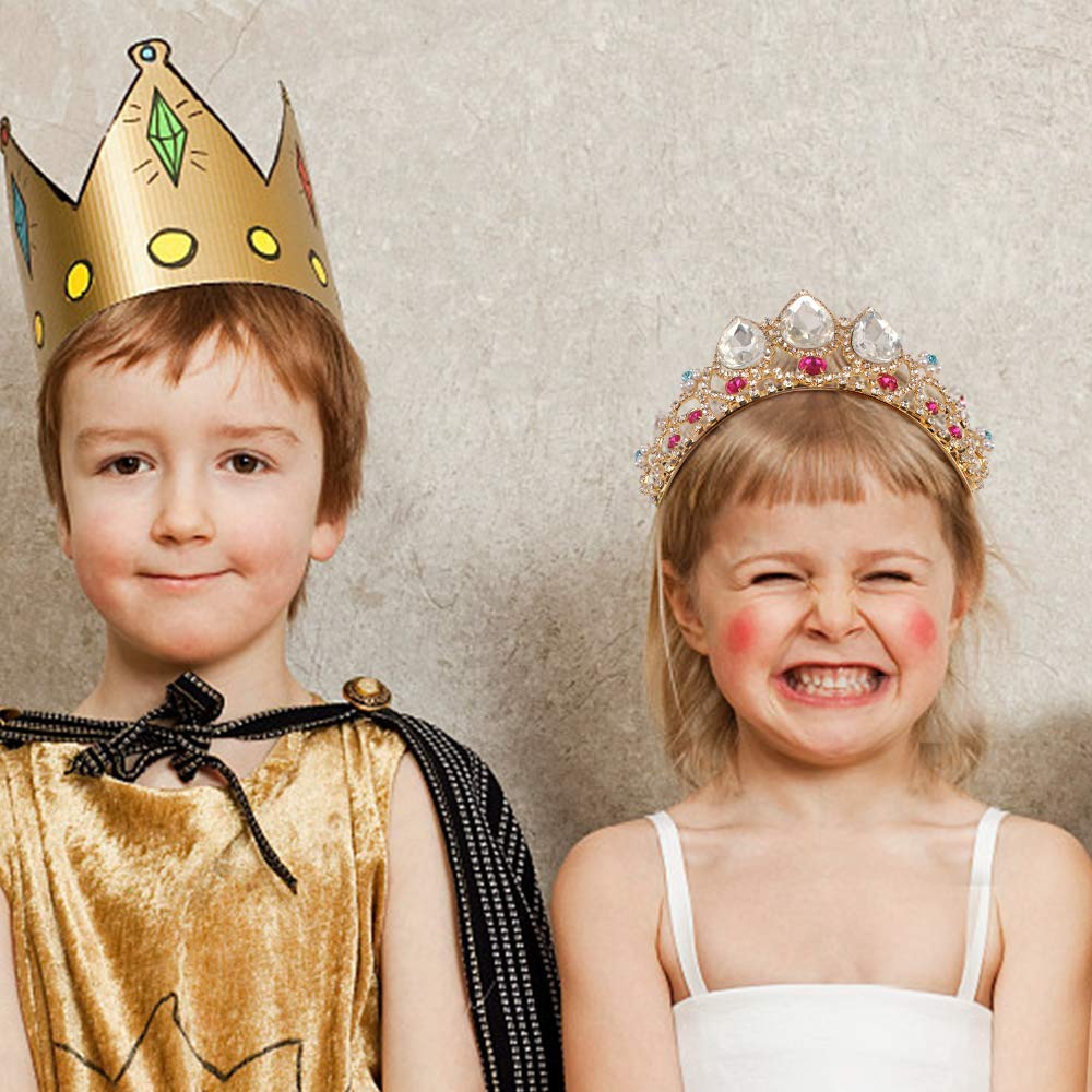 Cocide Girls Crystal Tiara Gold Birthday Crown Rapunzel Pearl Headband For Kid Rhinestone Princess Hairpiece For Women Red Gem W