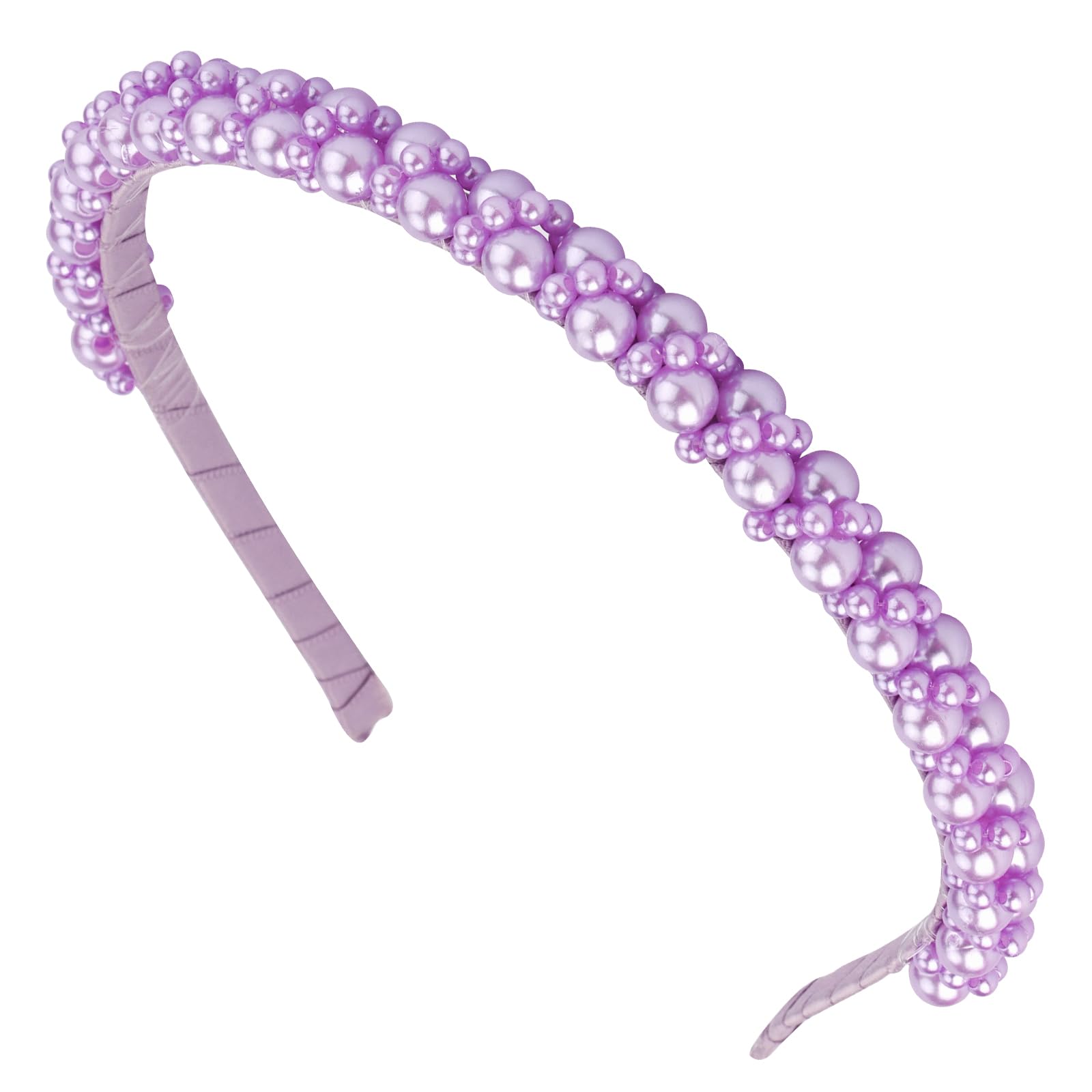 Hapdoo Purple Pearl Headbands for Women Girls, Cute Lavender Beads Headband with Faux Pearl for Wedding Bride, Fashion Beaded Bl