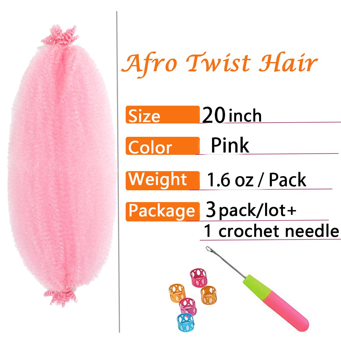 Springy Afro Twist Hair 20 Inch 3 Packs Pre Fluffed Marley Twist Braiding Hair For Black Women (20 Inch Pink)