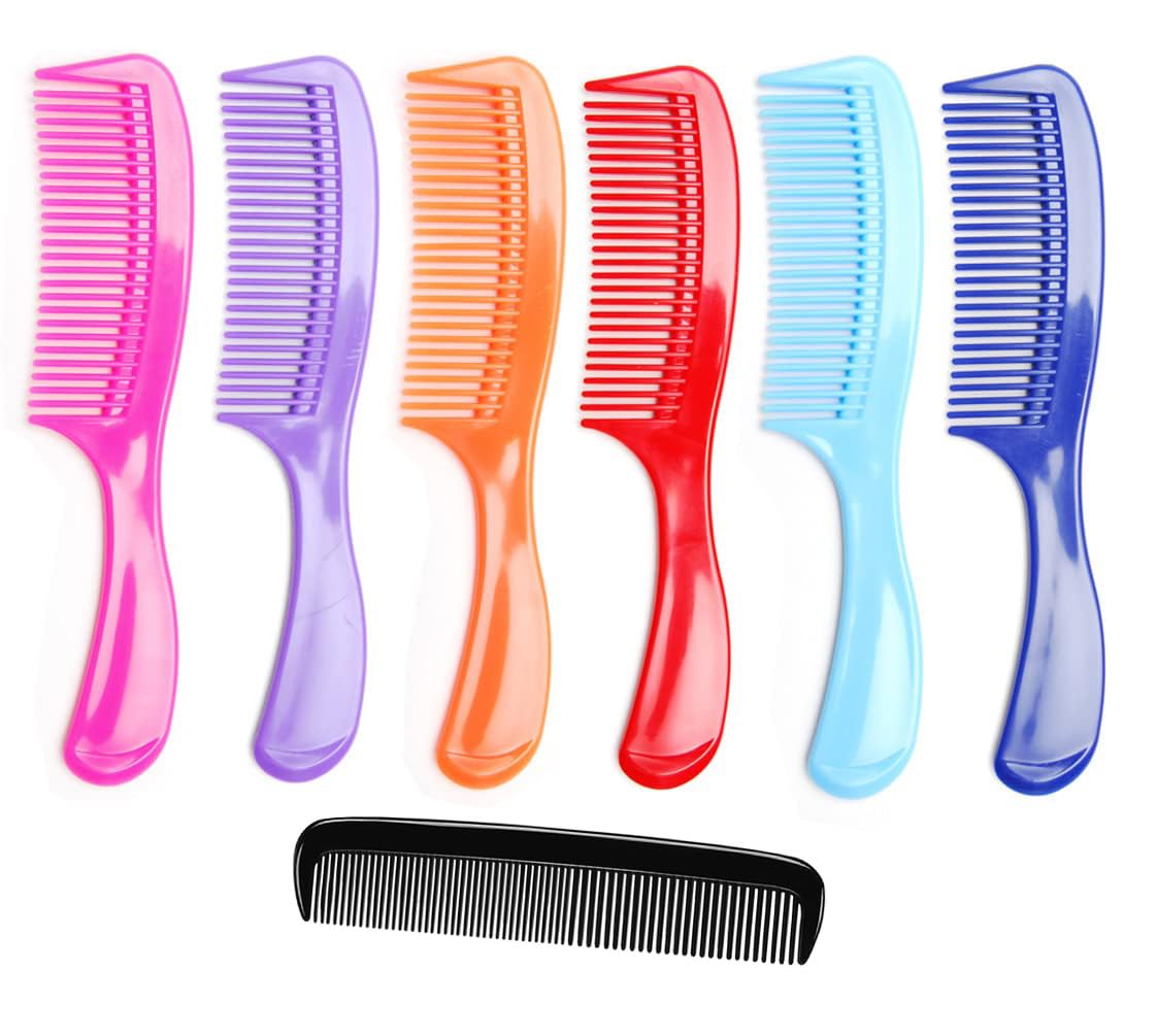 LUXXII - (6 Pack) 8 Colorful Dressing Comb Dresser Comb Round Handle Comb Hair Combs and (1 Pack) 5 Favorict Pocket Comb (A)