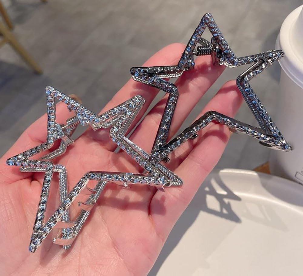 Sliver Geometry Hair Claw Clips, Elegant Star Design Hair Barrettes And Ornaments - Large Fashion Hair Catch Clips For Women, Br