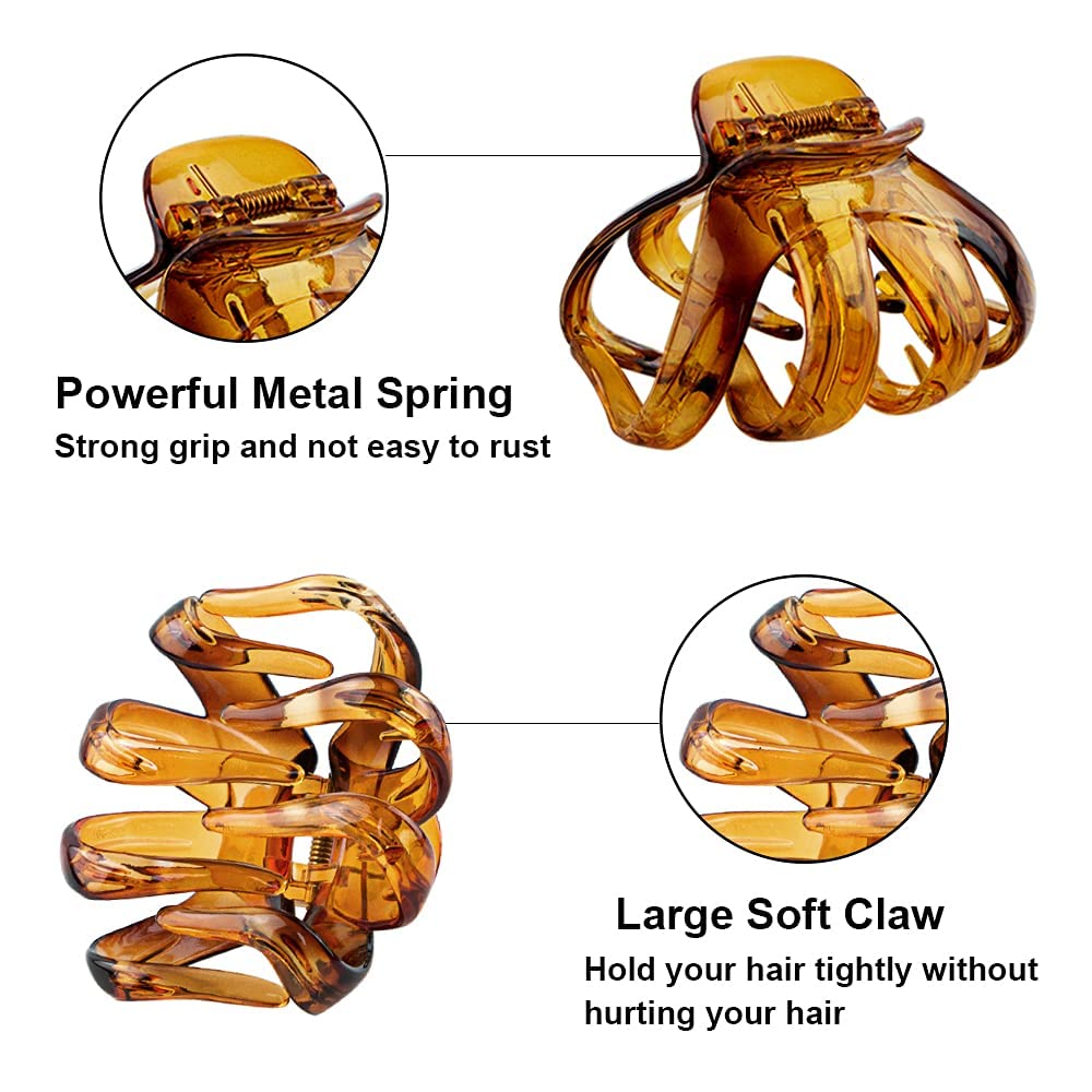 Maorulu Big Claw Hair Clips For Women And Girls, Strong Hold, 6 Packs (Black, Clear, Tortoise)