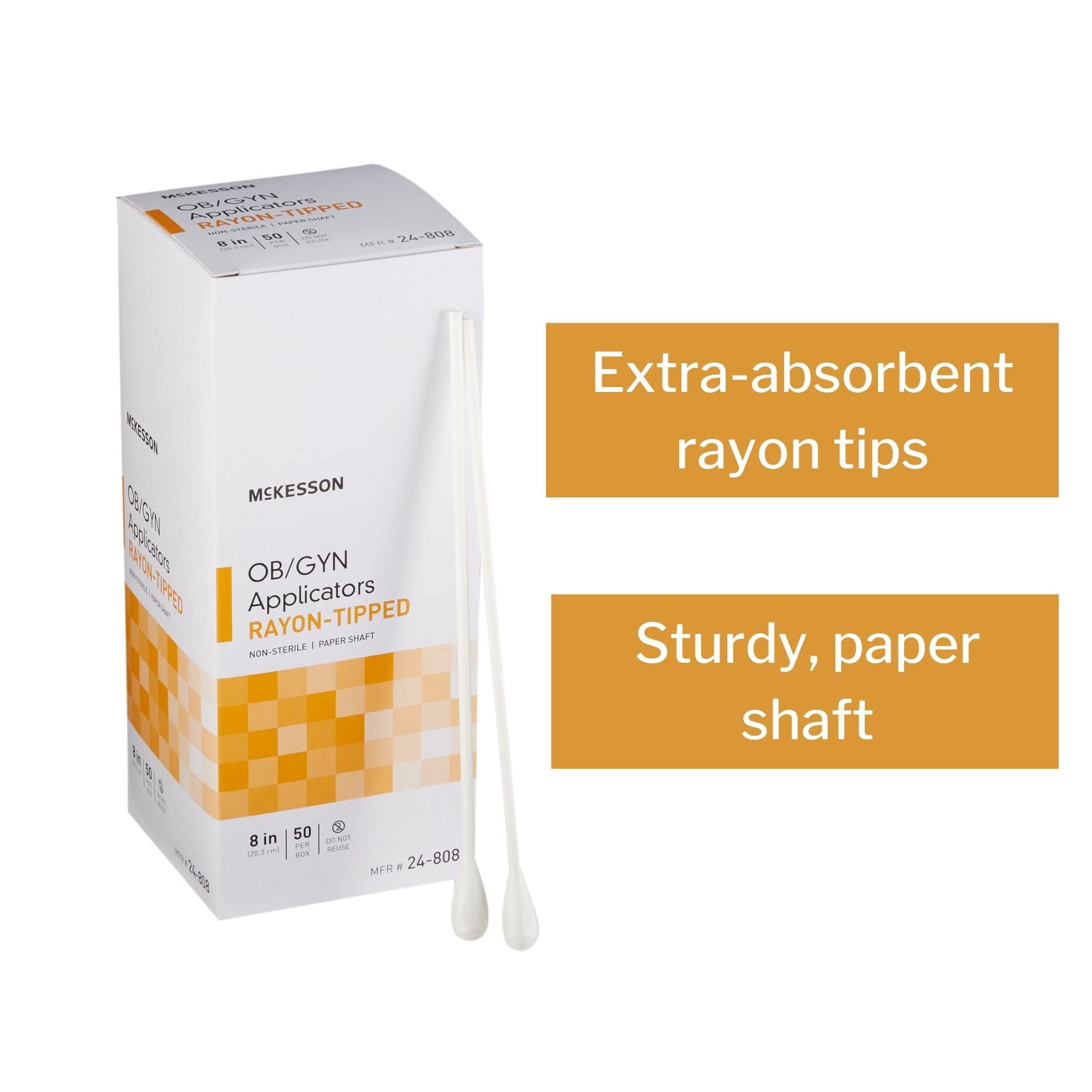 McKesson OB/GYN Applicators Rayon Tipped, Non-Sterile, 8 in, 50 Count, 1 Pack