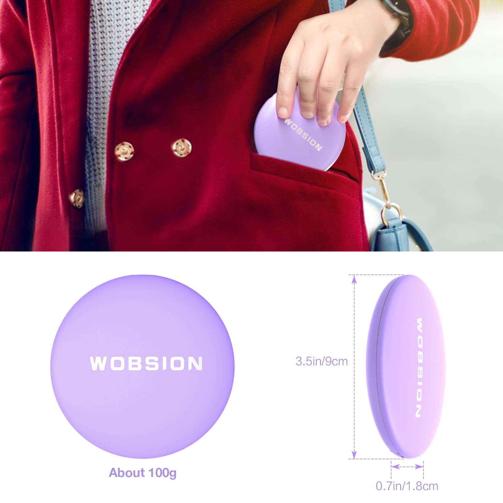 Wobsion Rechargeable Led Travel Mirror, 1X/10X Magnification Compact Mirror With Light, Dimmable Led Travel Makeup Mirror,3 Colo