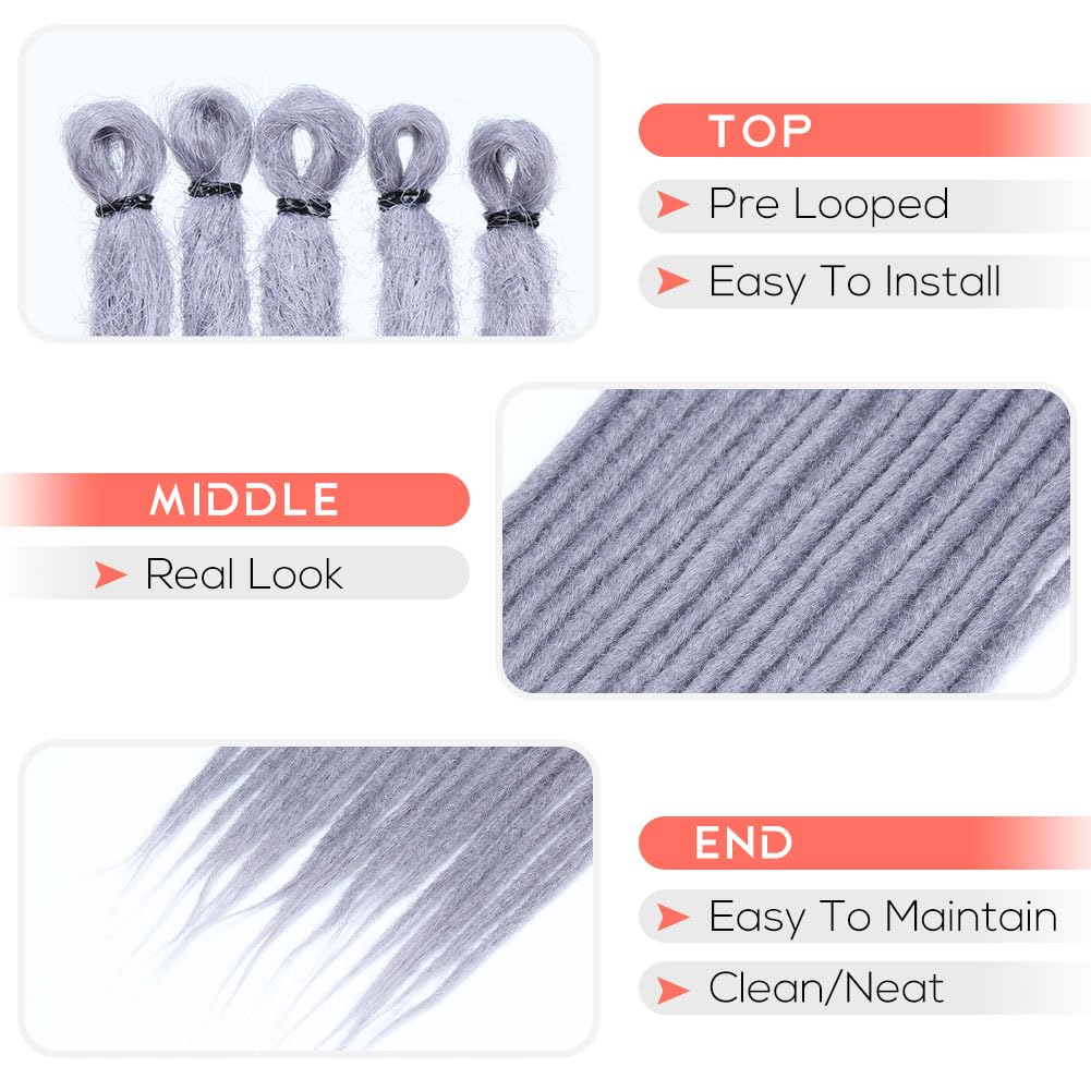 Kraler 24 Inch 40 Strands Thick Dreadlock Extensions, Se Deep Gray Crochet Dreadls Extensions Of Synthetic Hair 1Cm Width Hip Ho