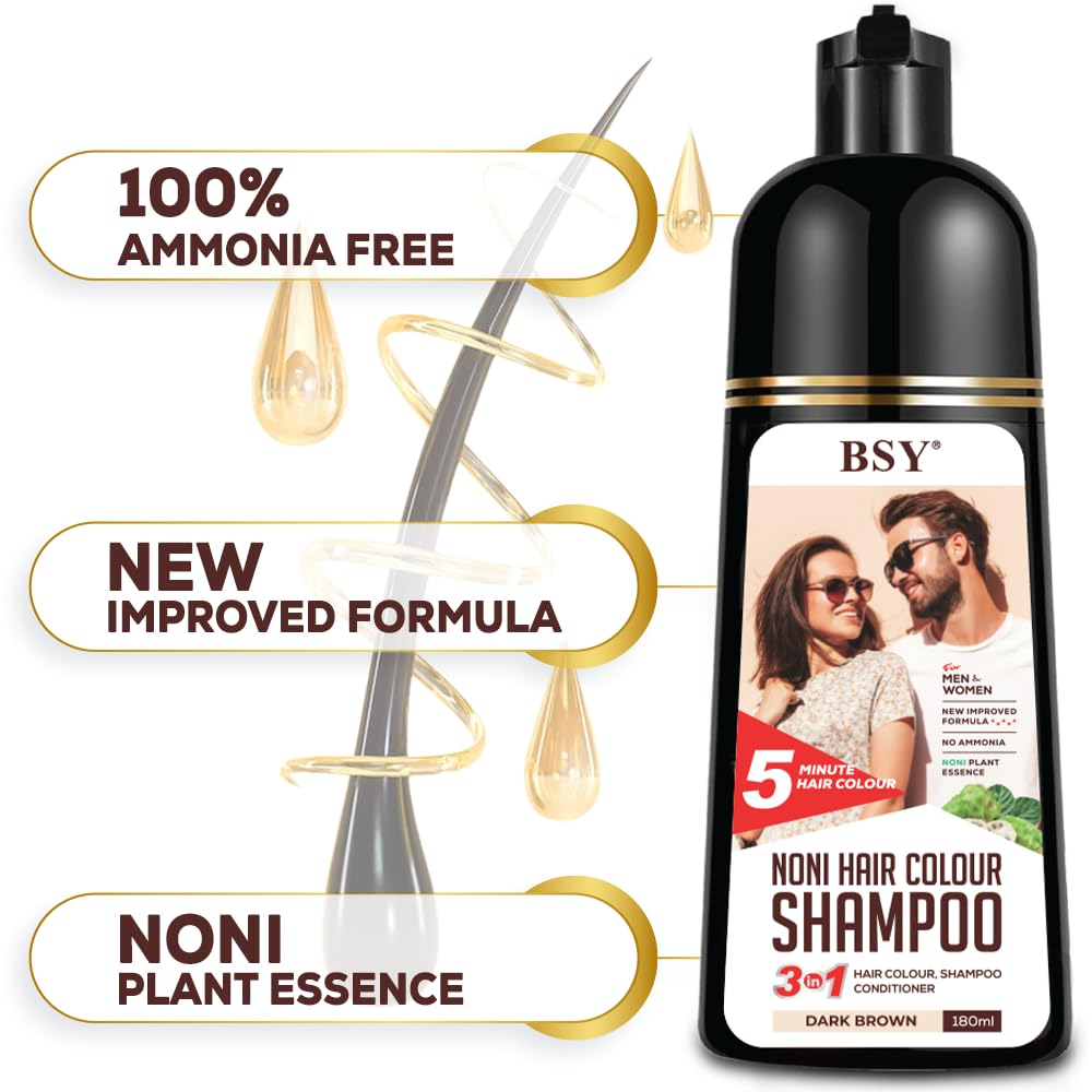 Bsy Noni Hair Color Shampoo - 6 Fl Oz - Pump Pack | No Ammonia | 3 In 1 - Hair Dye Shampoo, Conditioner For Women | Noni Fruit H