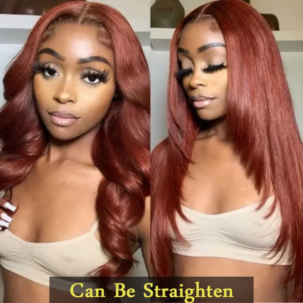 Reddish Brown 5X5 Hd Lace Closure Wigs Human Hair 180% Density 33B Reddish Brown Body Wave Lace Front Wigs Human Hair Glueless P