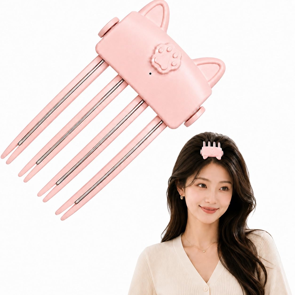 Heated Root Lift Clip, TypeC Rechargeable Hair Volumizer, Pink