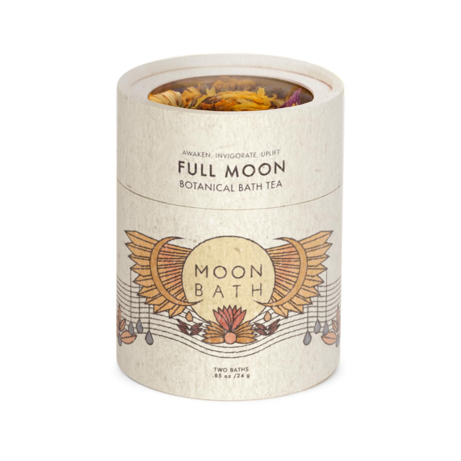 Moon Bath Botanical Bath Tea | Full Moon Herbal Ayurvedic Bath Soak For Energy & Sensuality W/Rose, Calendula & Ginger For 2 Bat