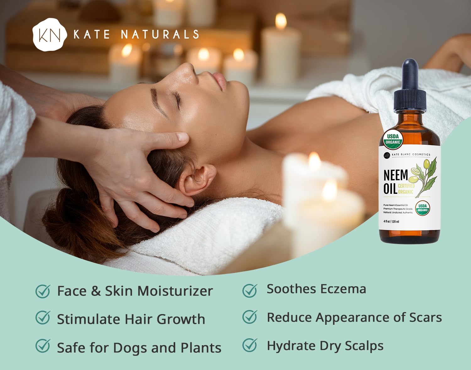 Kate Blanc Cosmetics Neem Oil For Skin, Hair Growth, Plants (4Oz) Natural & Usda 100% Pure Concentrate Mixed With Water To Creat