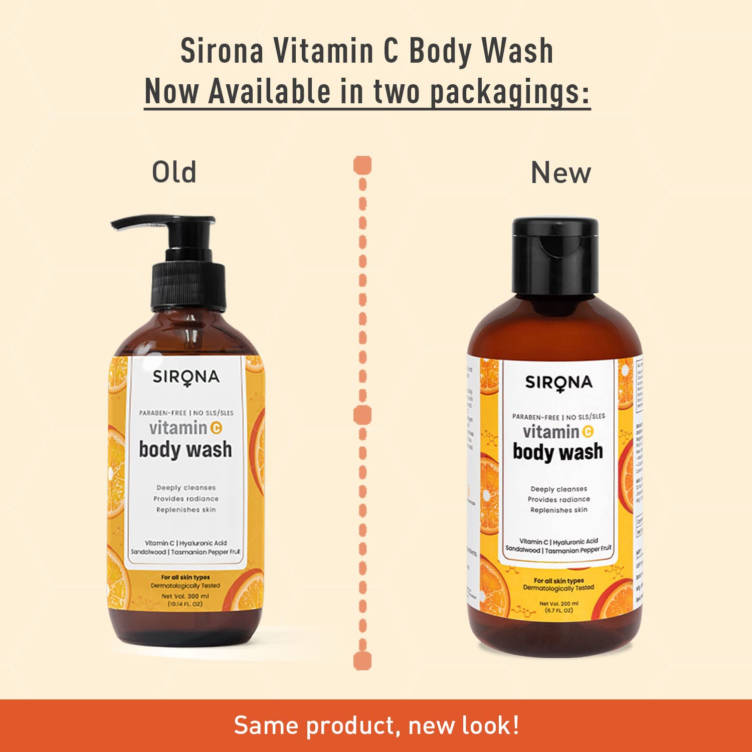 Sirona Natural Vitamin C Body Wash for Men & Women - 200 ml | Gel Based Shower Gel with Hyaluronic Acid, Sandalwood & Tasmanian