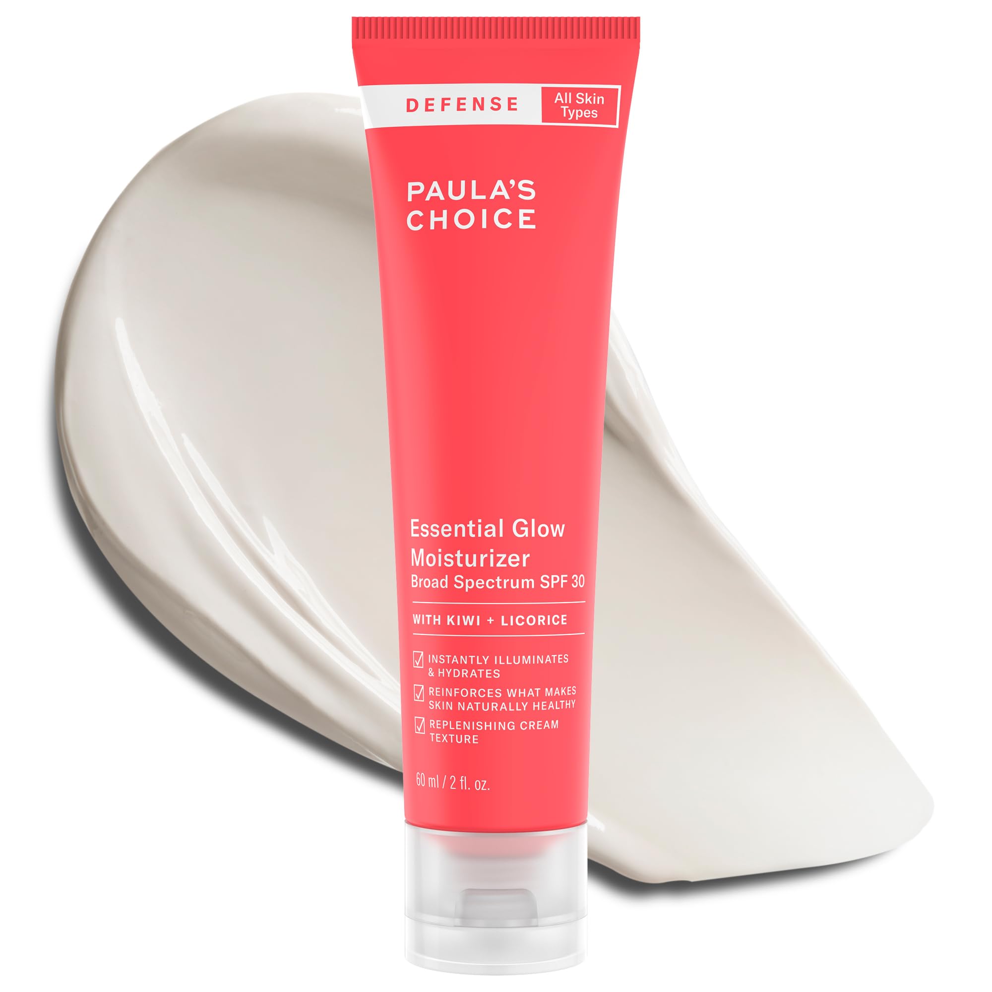 Paulas Choice DEFENSE Essential Glow Mineral Moisturizer SPF 30 with Kiwi Extract, Vitamin C & E, Niacinamide, Argan Oil & Resv