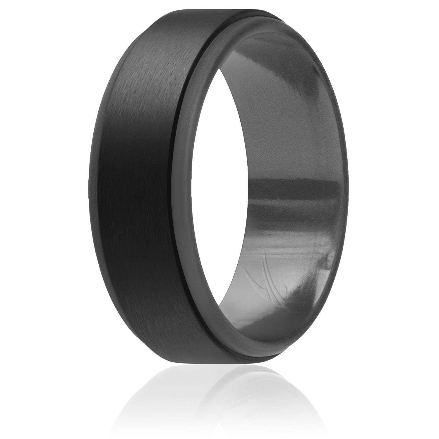 Silicone Wedding 2Layer Step Ring - Grey-Black By Roq For Men - 11 Mm Ring