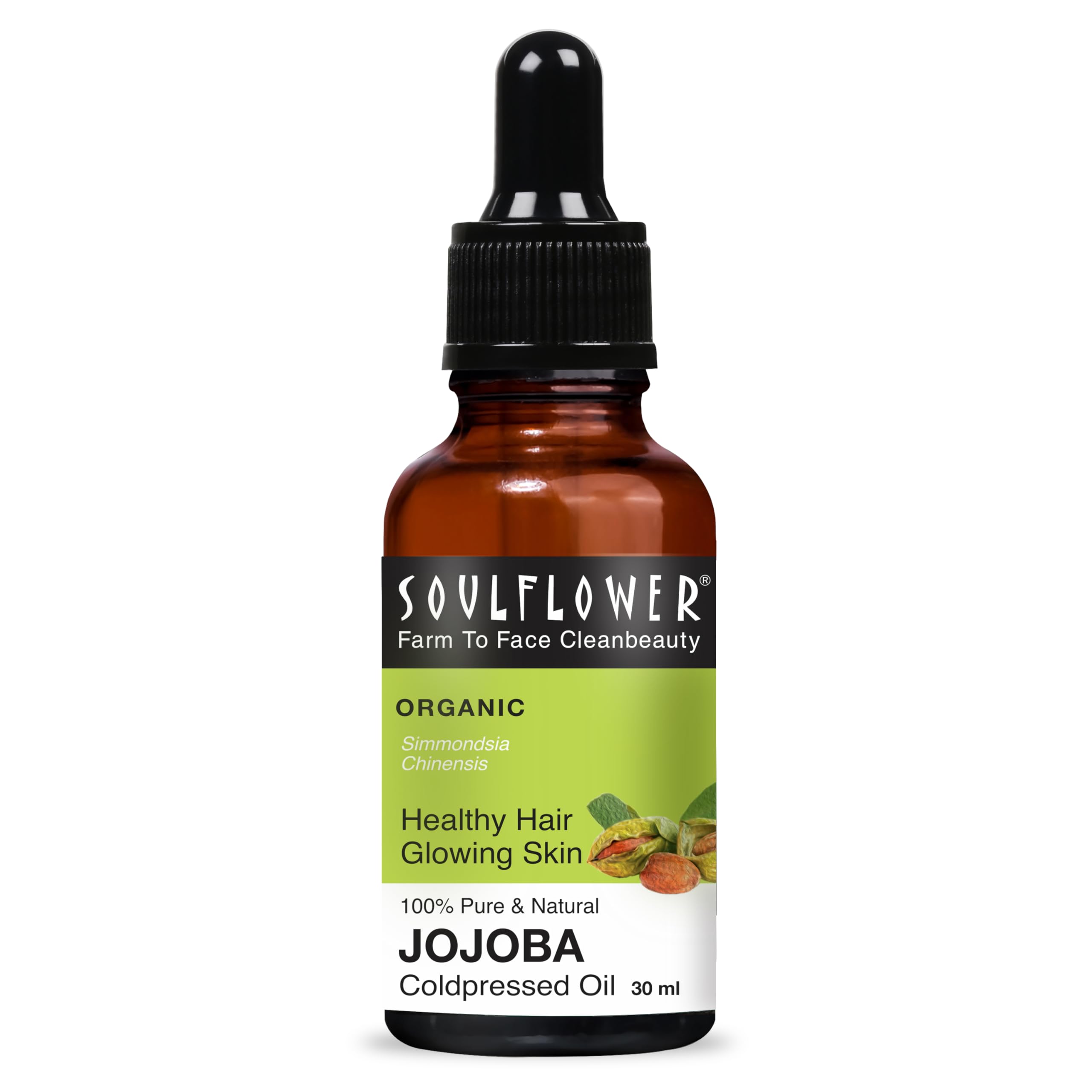Soulflower Cold-Pressed Jojoba Oil 100% Pure & Organic For Hair Growth, Glowing Face & Skin, Cuticles | Made With Pure Jojoba Se