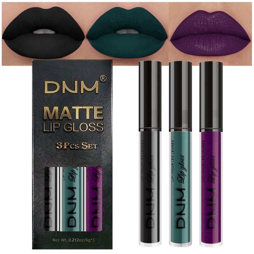 Amy'S Diary Purple Green Black Matte Plum Liquid Lipstick 3Pcs Sets,24-Hour Lipstick Long Lasting Permanent L Magic Lipstick Wat