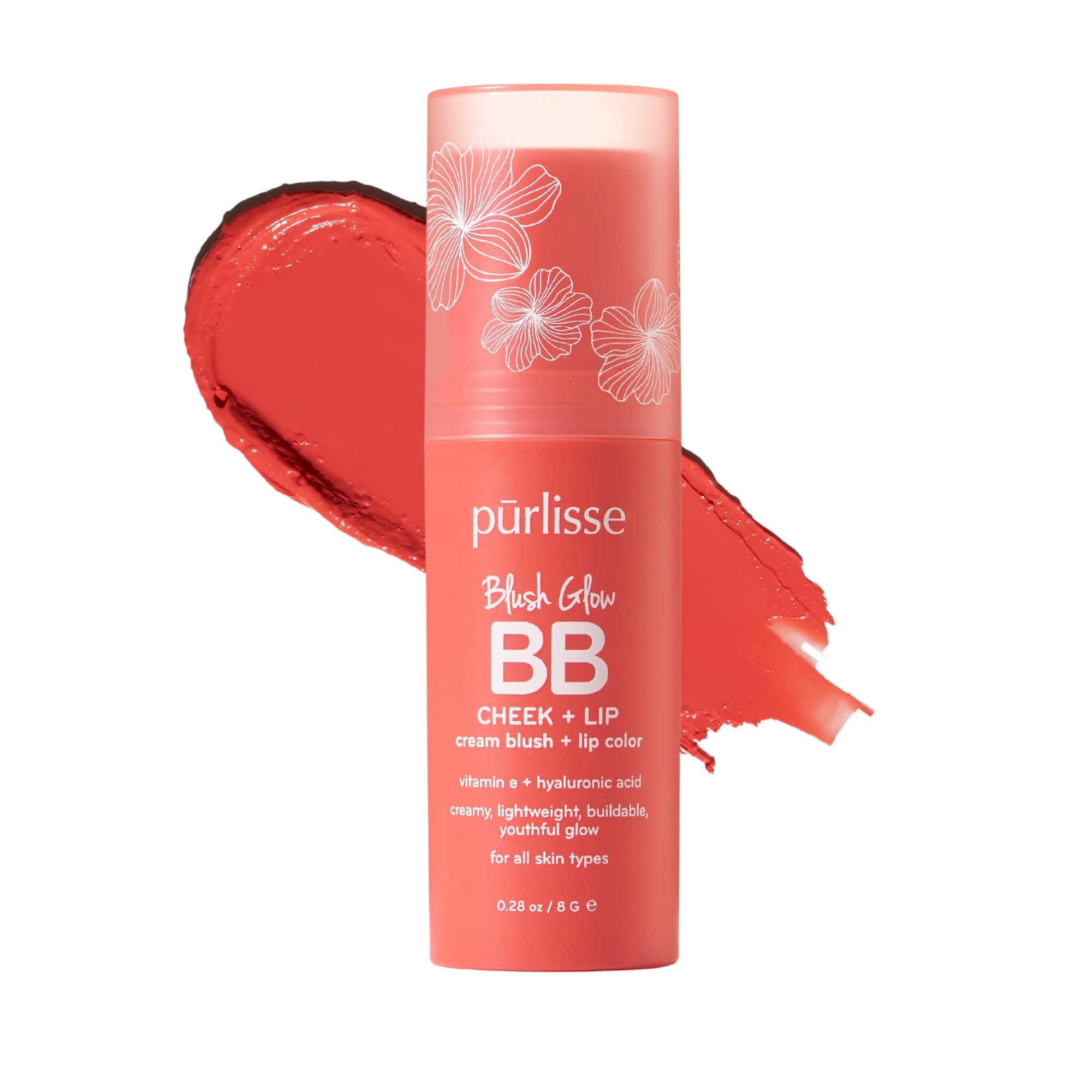 purlisse Blush Stick, 2-in-1 Cheek Lip Tint Stick - 100% Natural, Vegan - Buildable Lightweight Shimmer Cream Blush, Hydrating F