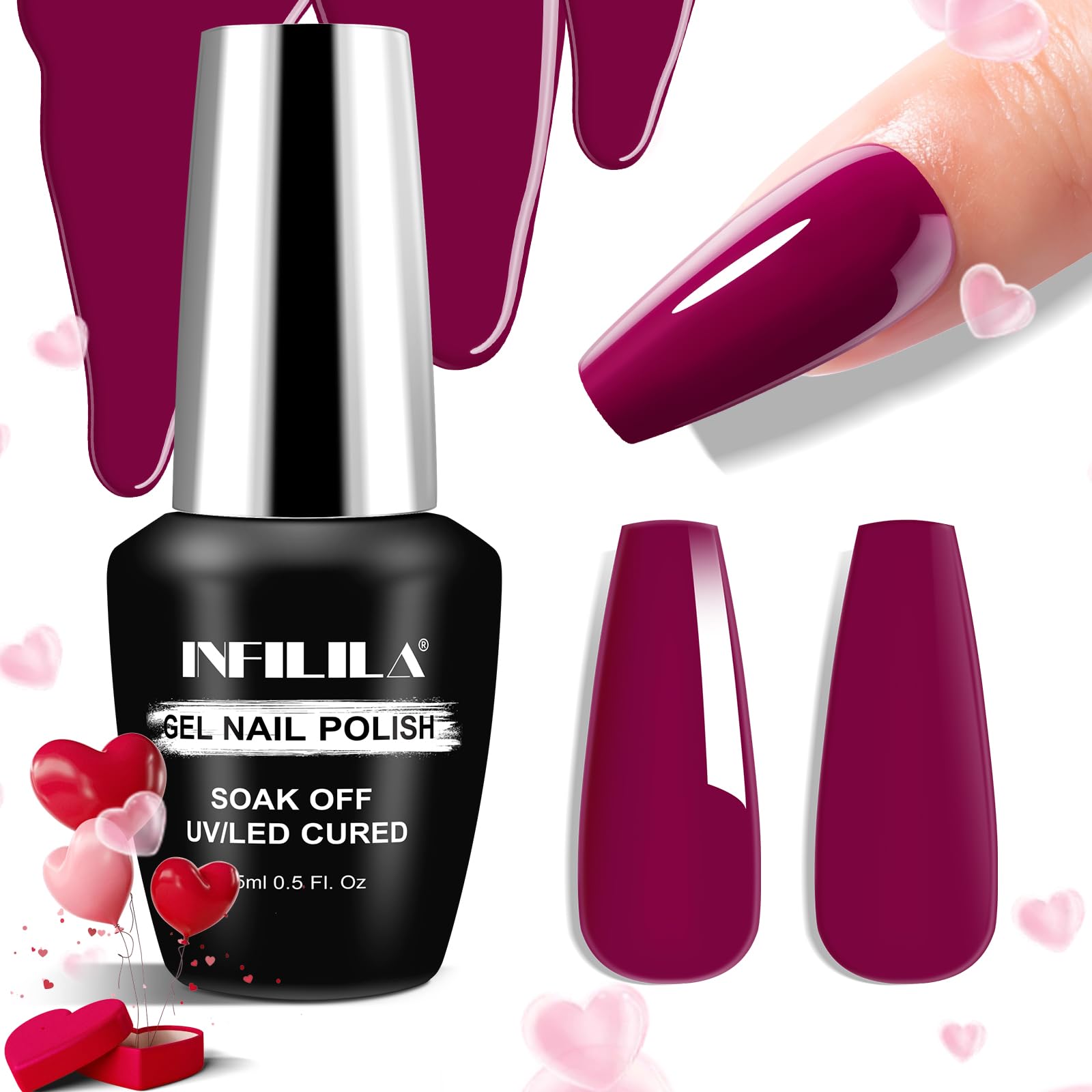 NXJ INFILILA Red Gel Nail Polish, Red Gel Polish Deep Cherry Red Color Nail Polish Gel High Gloss Soak Off UV Gel Nail Manicure 