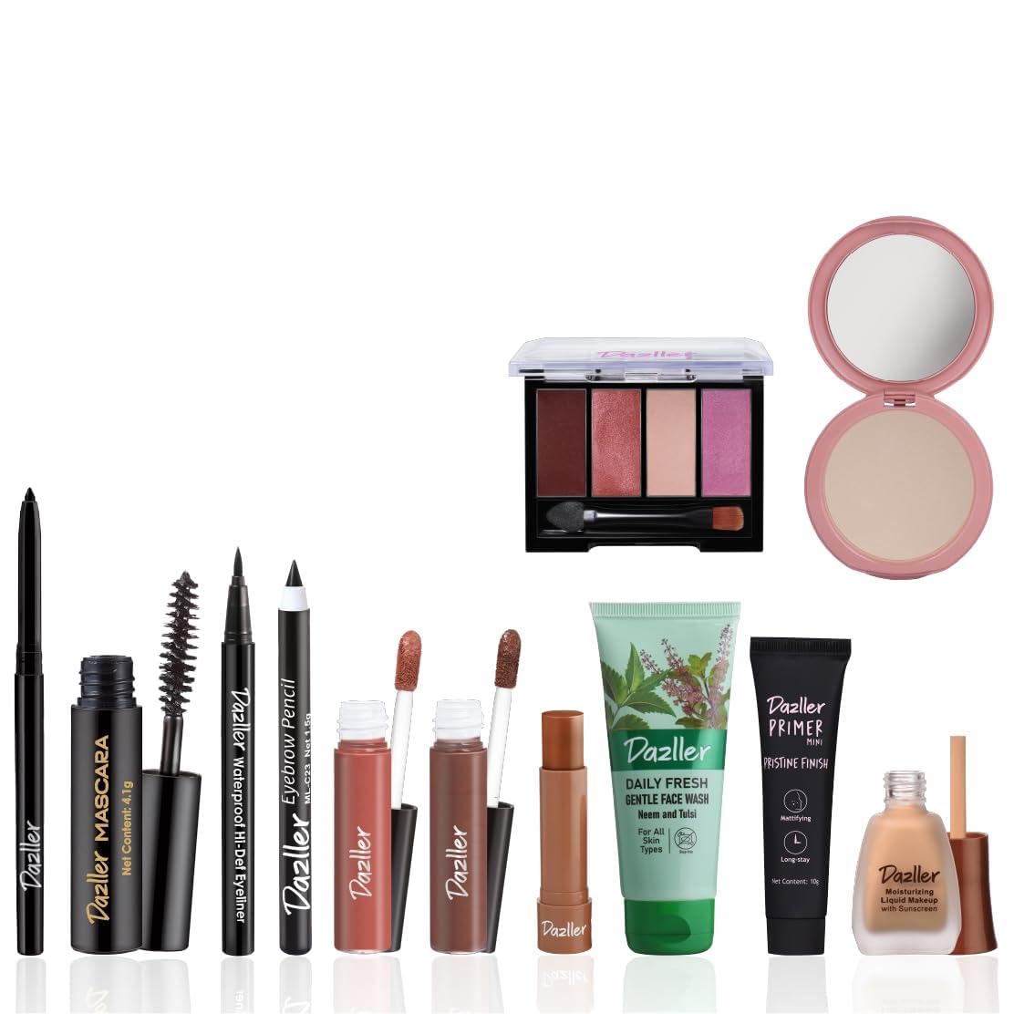 Dazller Lavish Love Kit - 11 In 1 Long Stay Full Makeup Kit, Medium Skin Tone, Primer, Foundation, Compact, Kajal, Eyeliner, Mas