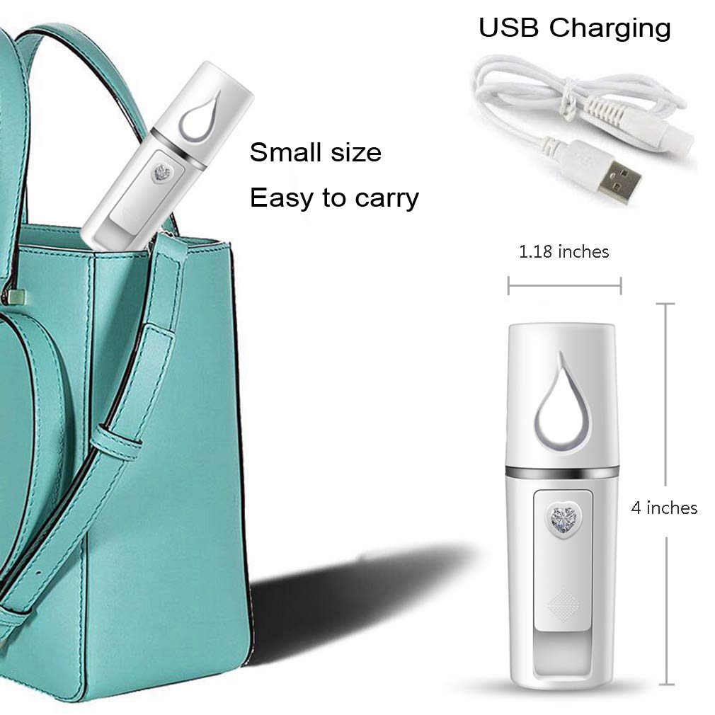 Portable Nano Facial Mister Mini Facial Steamer Atomization Eyelash Extensions With Mirror & 20Ml Visual Water Tank (White)