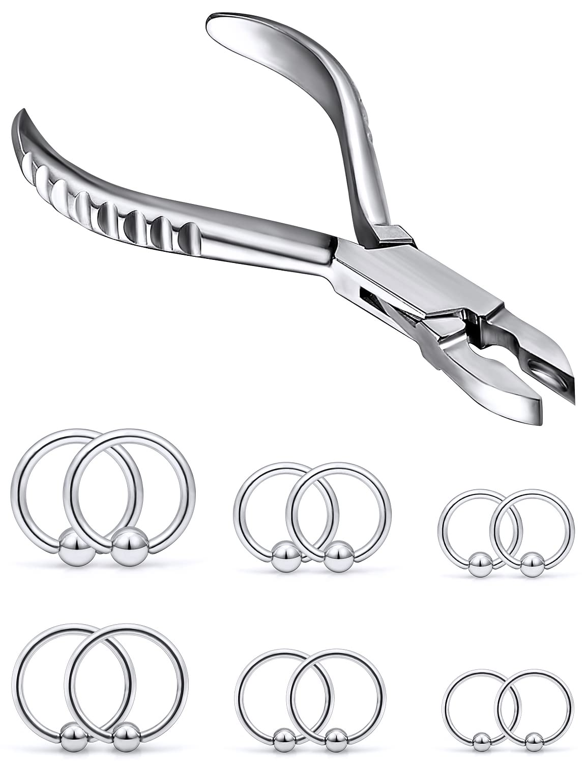 Vsnnsns 316L Stainless Steel Body Piercing Plier Tool Rings Closing Piercing Clamps Forceps with 14G 16G Captive Bead Rings 8MM 