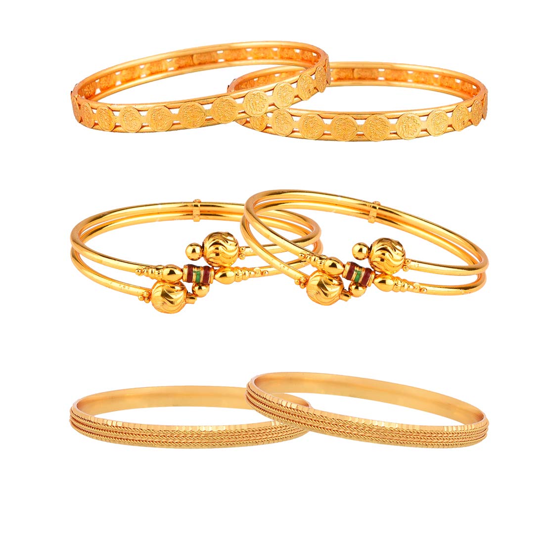 ZENEME Combo of Royal Style Broad Gold Plated Bangle Set of 6 for Women & Girls
