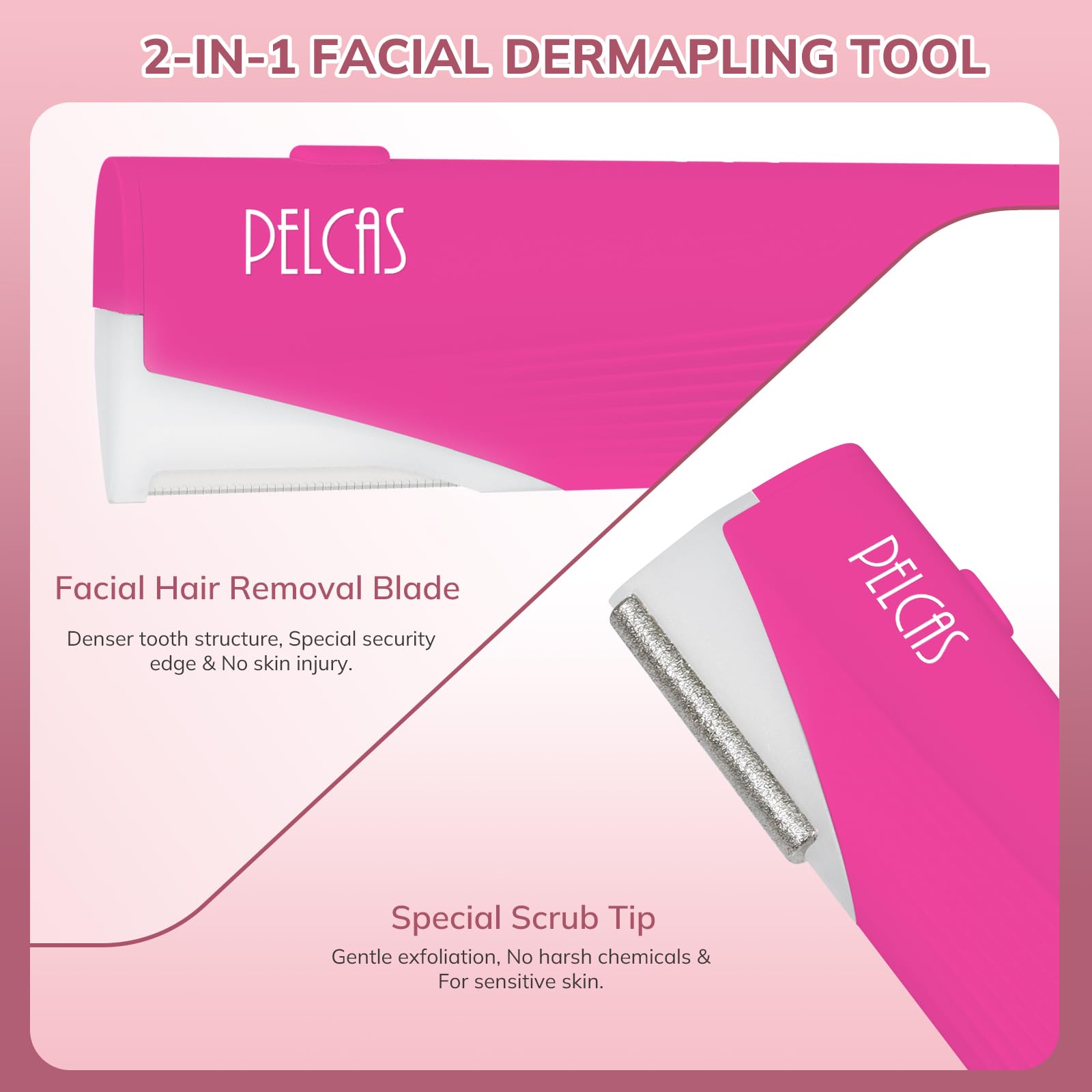 Pelcas Electric Dermaplaning Tool Kit With Led Light, Mini Face Dermaplaning Razor With 6 Replace Blades, Painless 3 Speeds Faci