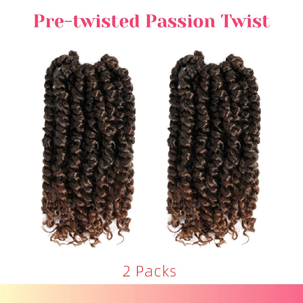 The BOHOBABE Pre-twisted Passion Twist Crochet Hair 10 Inch Short Pre-looped Crochet Passion Twist Braiding Hair 2 Packs (T30)