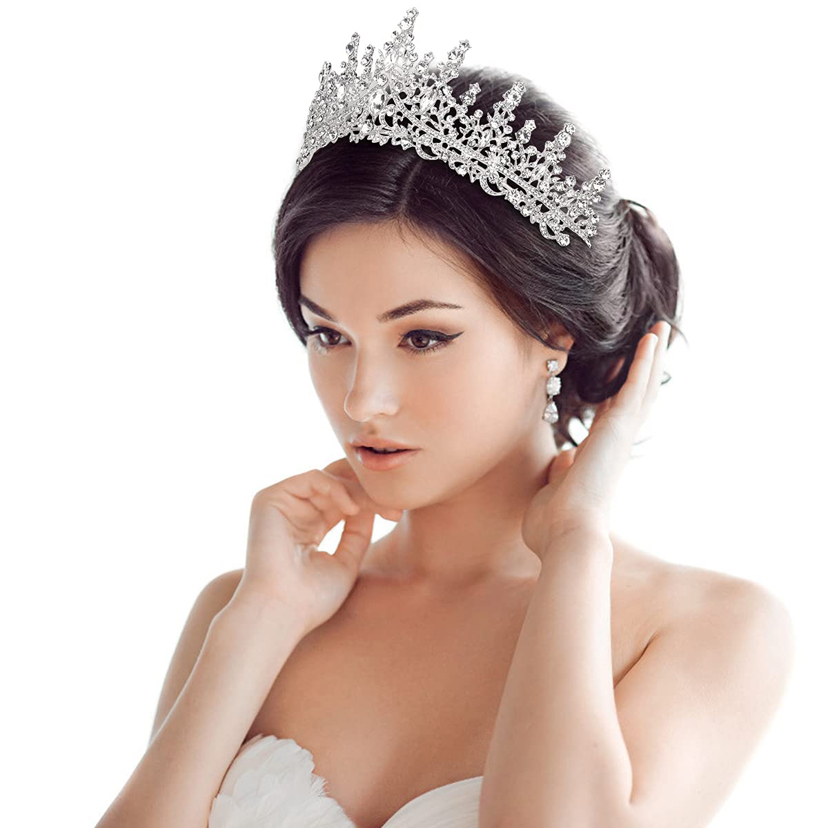 Tobatoba Silver Wedding Crystal Tiaras And Crowns For Women, Bride Royal Queen Headband Princess Quinceanera Headpieces For Birt