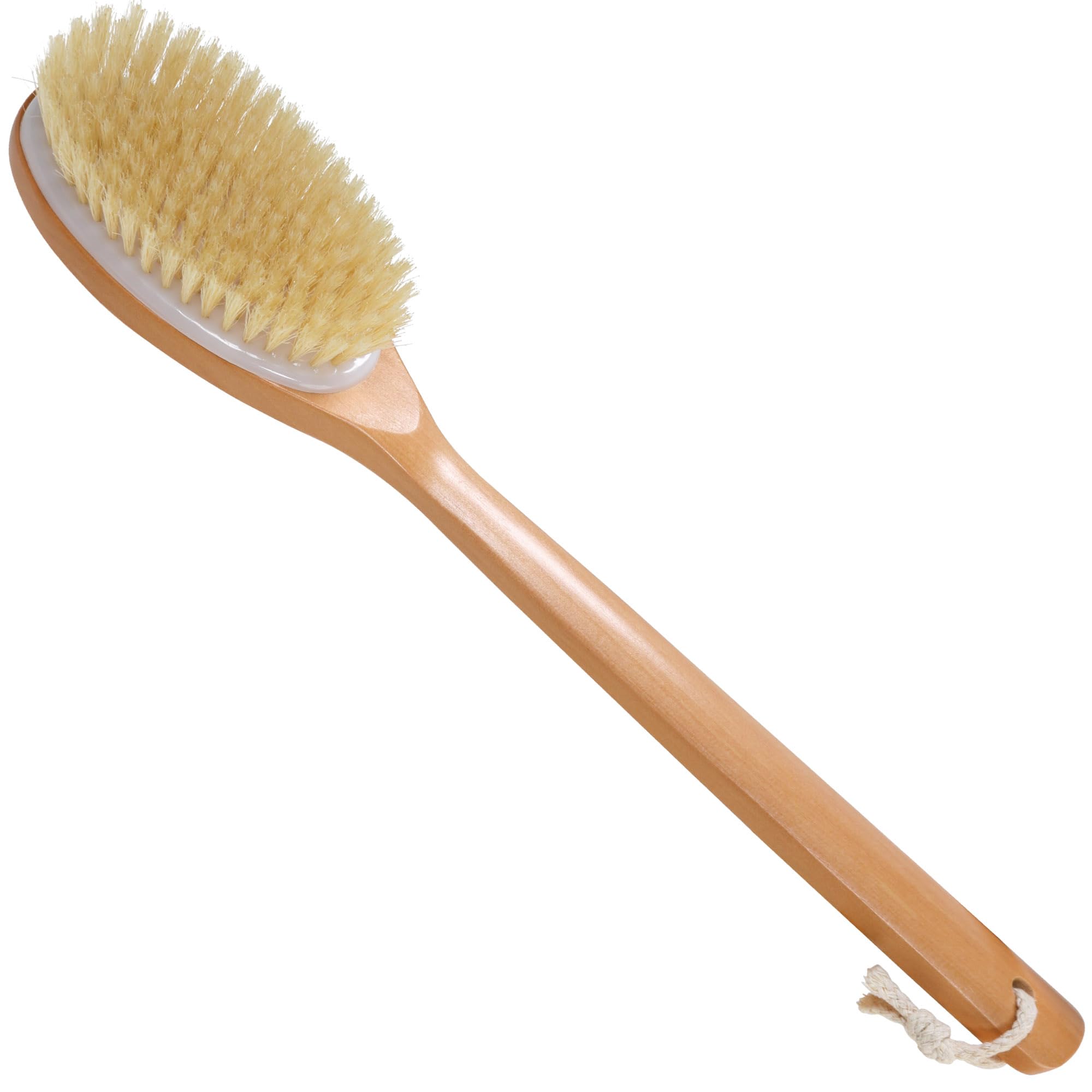 Owiizi Bath Brushes With Soft And Natural Bristles Antiskid Wooden Long Handle Shower Body Scrubber For Wet Or Dry Exfoliating,B