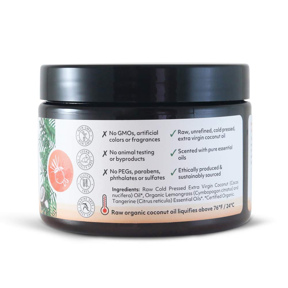 Organic Fiji Raw Cold Pressed Coconut Oil For Hair, Skin, Face & Body | Relaxing Massage Oil | Lemongrass Tangerine,12 Oz For Wo