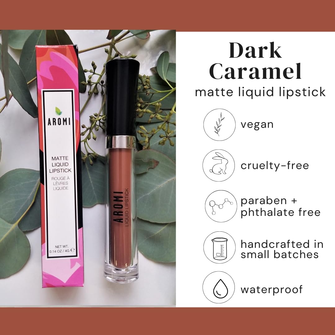 Aromi Matte Liquid Lipstick | Brown Nutmeg Lip Color, Long Wear, Transfer Proof, Paraben, Phthalate, + Gluten Free, Waterproof,