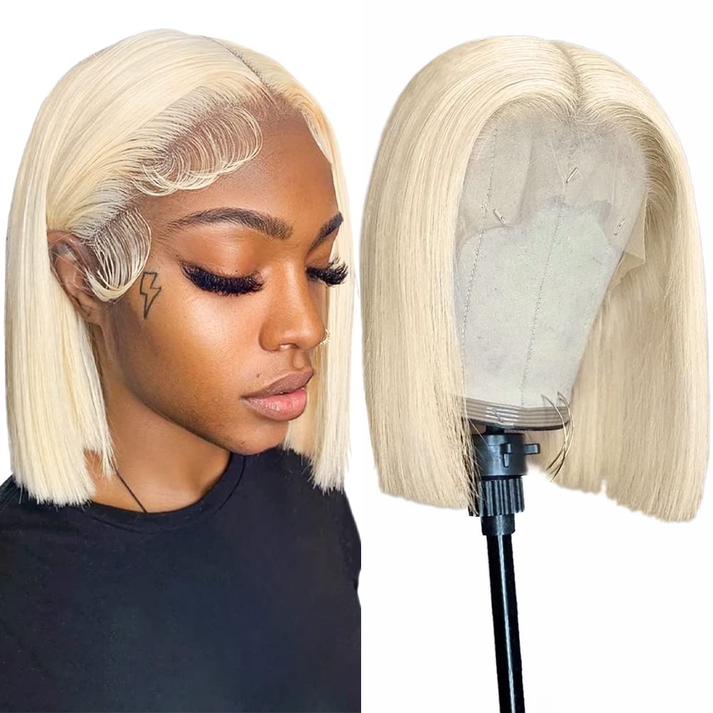 Flady Blonde Bob Wig Human Hair 613 Colored 13X4 HD Lace Front Wigs Pre Plucked With Natural Baby Hair 150% Density Straight Sho