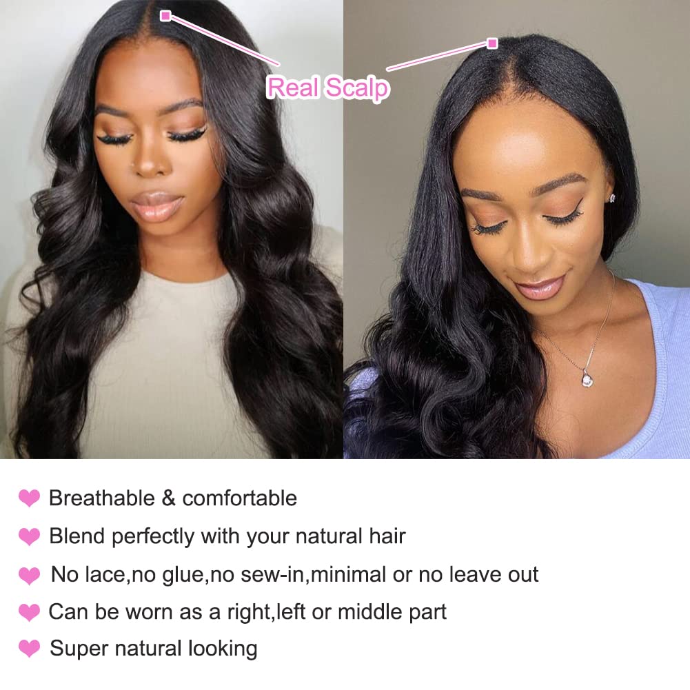 4Girl4Ever V Part Wig Body Wave Human Hair Brazilian Virgin Human Hair Wigs Glueless Upgrade U Part Wigs For Black Women V Shape