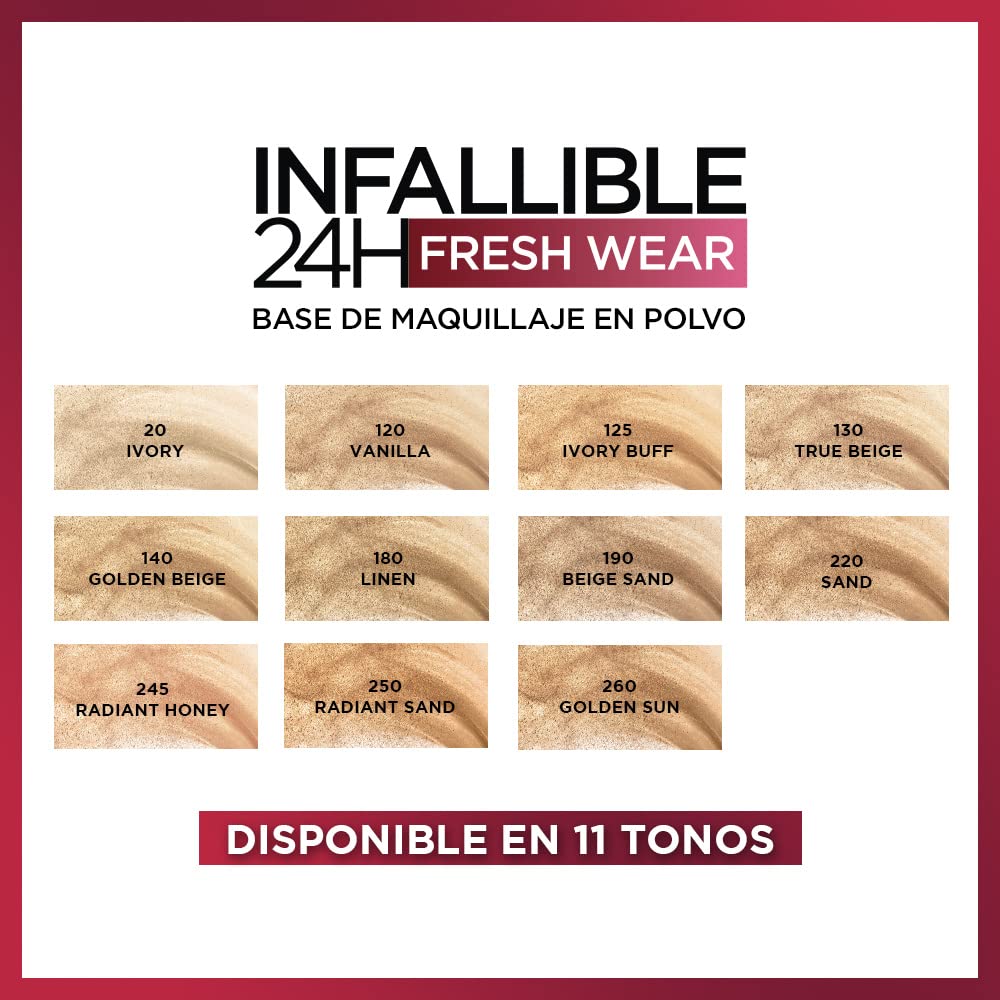 L 'Oreal Paris Makeup Infallible Fresh Wear Foundation In A Powder, Up To 24H Wear, Linen, 0.31 Oz.
