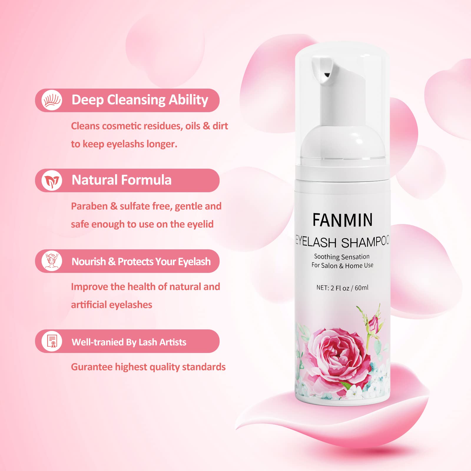Eyelash Extension Cleanser 60Ml +Mascara Wand+ Brush Eyelid Foaming Cleanser,Eyelash Wash And Lash Bath For Extensions,Paraben &