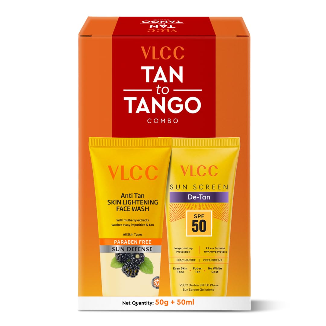 VLCC TantoTango Combo  AntiTan Skin Lightening Face Wash 50 g + DeTan SPF 50 PA+++ Sunscreen Gel Crme 50 ml | Fades Tan, Ev
