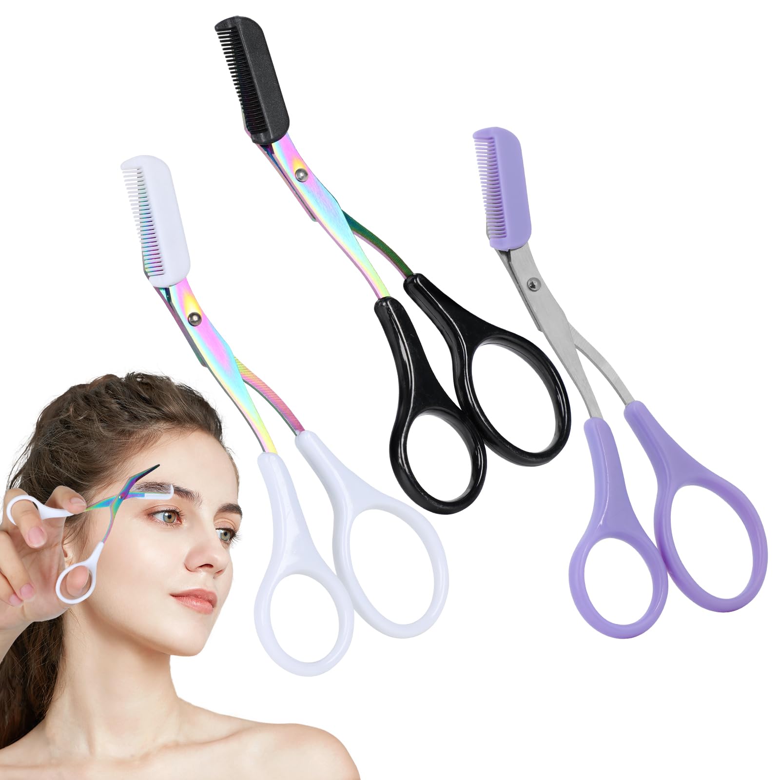 3PCS Eyebrow Trimmer Scissor, 2024 New Non-Slip Eyebrow Cutter Hair Removal Eyebrow Scissors Makeup Tool, Eyebrow Scissors with 