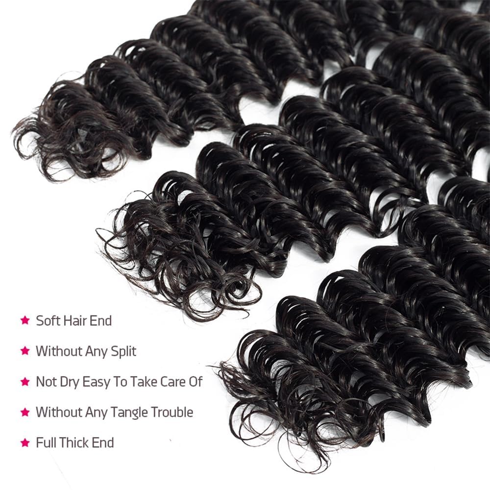 Deep Wave Bundles Human Hair Bundles 16 18 20 Inch Deep Curly Bundles Human Hair 12A Unprocessed Brazilian Virgin Weave 3 Bundle
