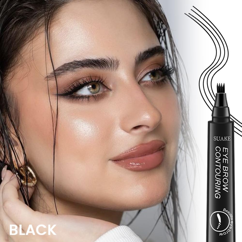 Kaely 2Pcs Microblading Eyebrow Pen with Brow Brush,Magical Precise Waterproof Brow Pen,Suake Eyebrow Contouring Pen,4 Tip Eye B