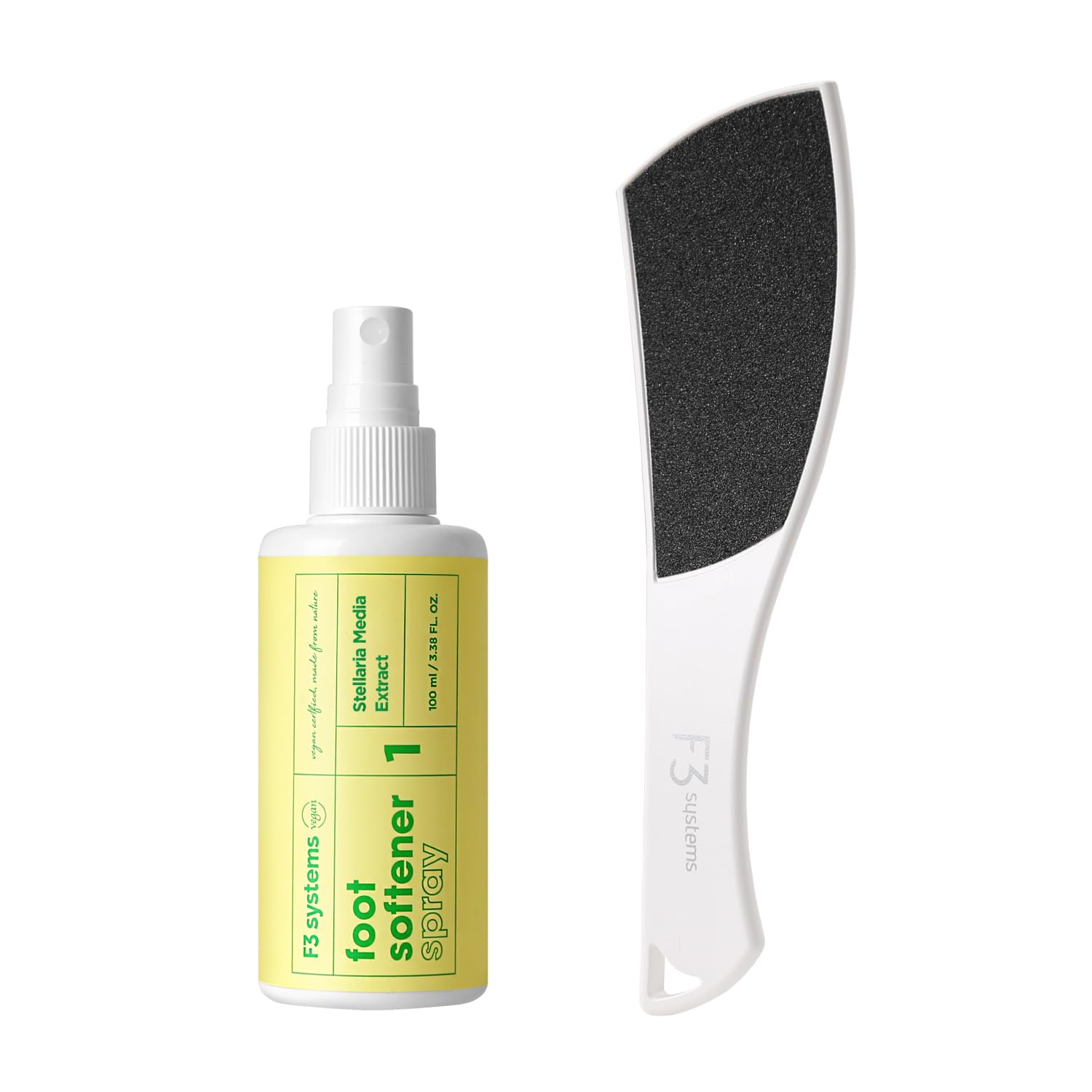 F3 Systems S-Line Emery Foot File & Foot Spray Set, Colossal Double-Sided Pedicure Tool, Effective for Cracked Heel, Ergonomic D