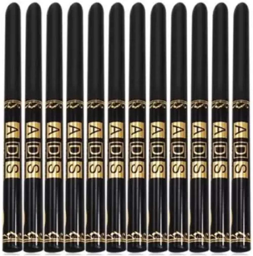 Ads Black Waterproof Eyeliner Pencil 12 Pack 2.5 G (Black) Medium Coverage SemiMatte Finish
