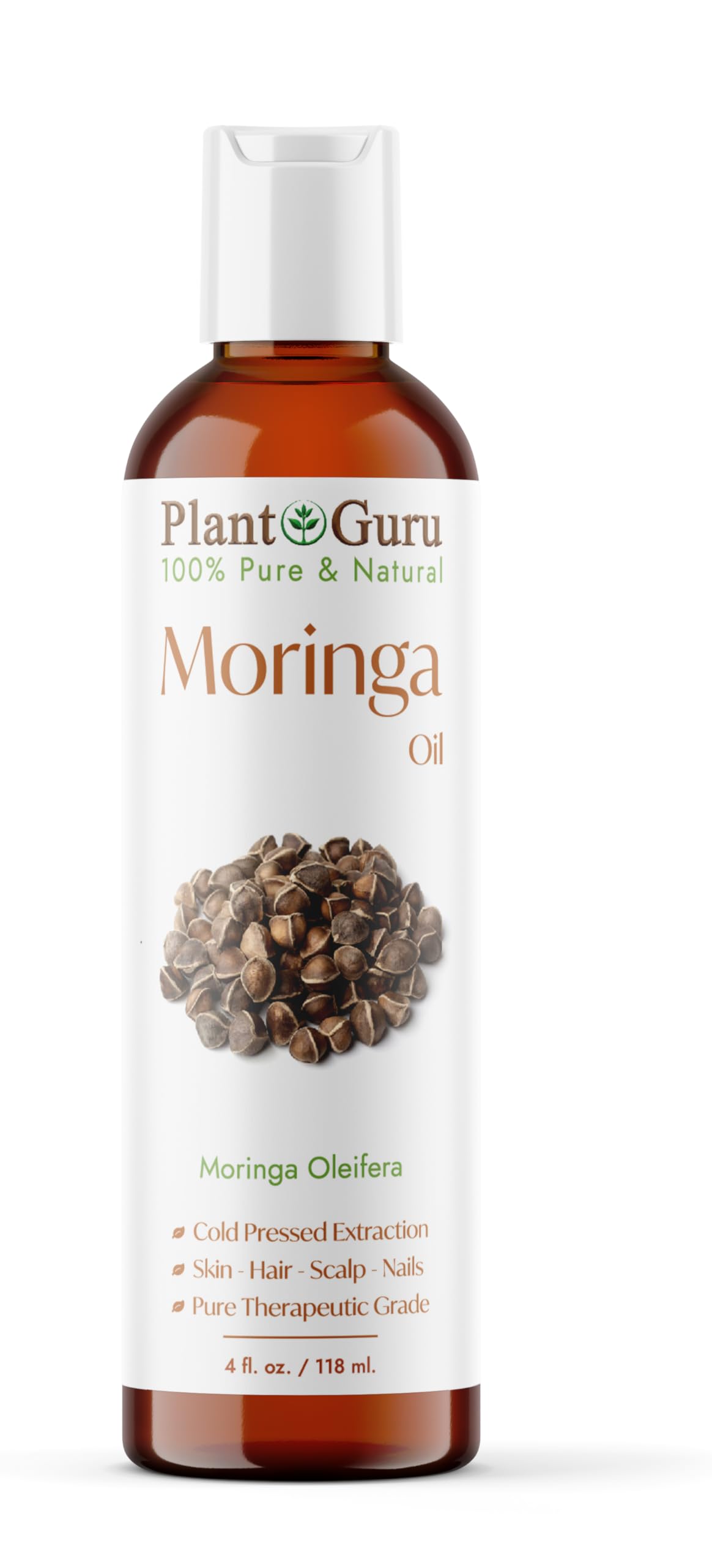 Plant Guru Moringa Seed Oil 4 oz. Cold Pressed 100% Pure Natural - Skin, Body And Face. Great for Hair & More!