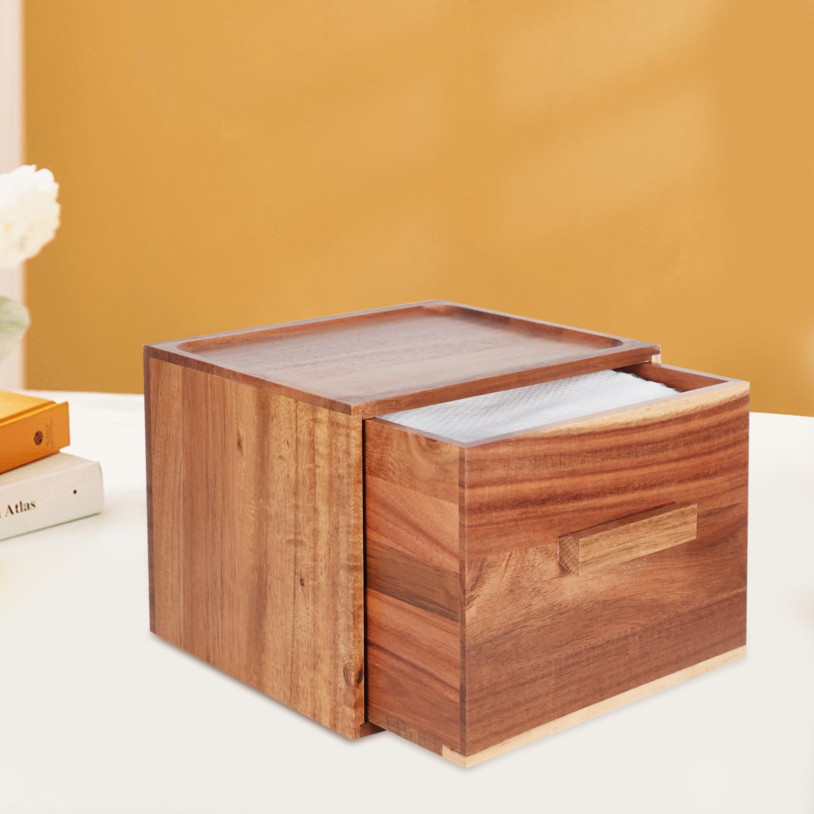Disposable Face Towel Holder, Acacia Wooden Face Towel Container Compatible with Clea Skin Club Clean Towels XL, Drawer Storage