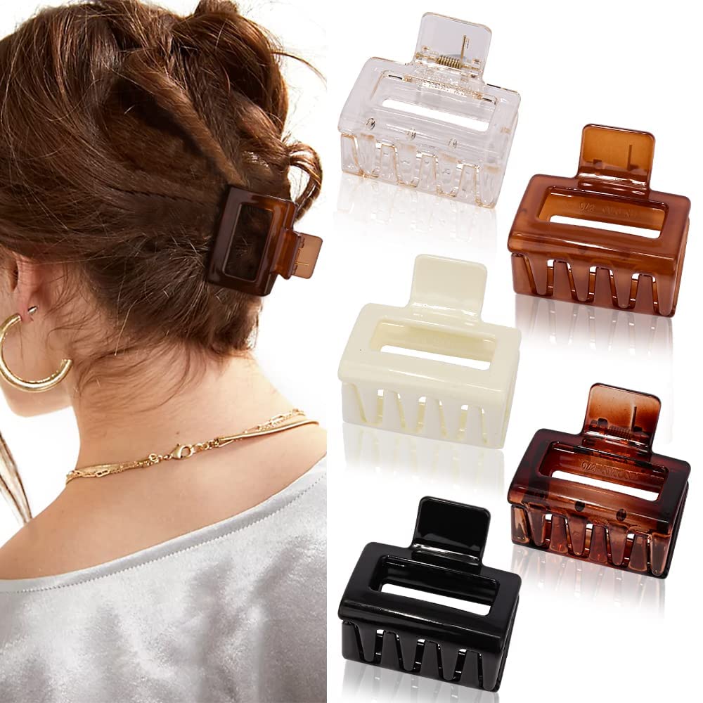ATODEN Square Hair Clips 5 Pcs Small Hair Clips 2'' Mini Claw Clips Acrylic Hair Claw Clips for Women Girls Square Claw Clips fo