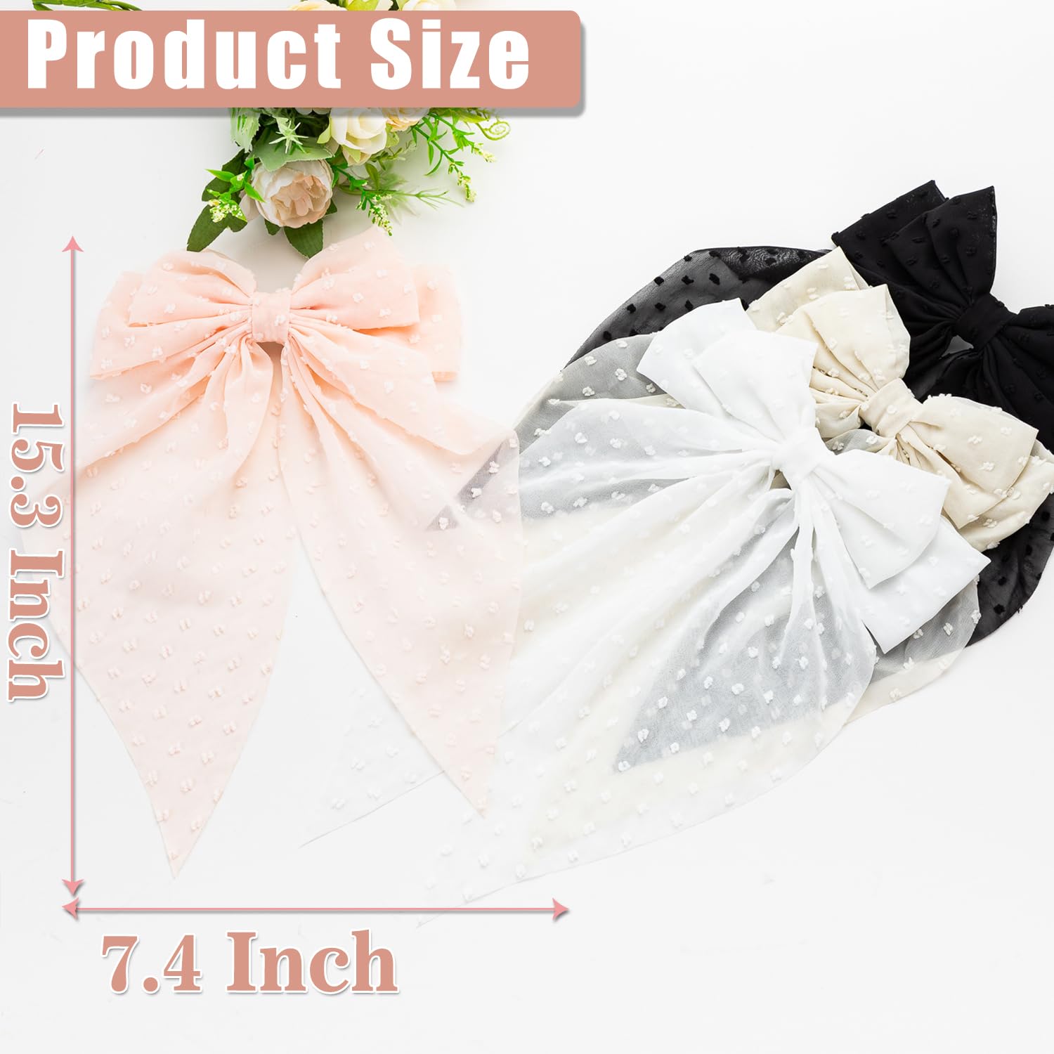 Seneeel Large Hair Bows 4 Pcs - Cute Oversized Ribbon Bows For Women In Beige, Light Pink, White, Black - Hair Barrettes For Dif