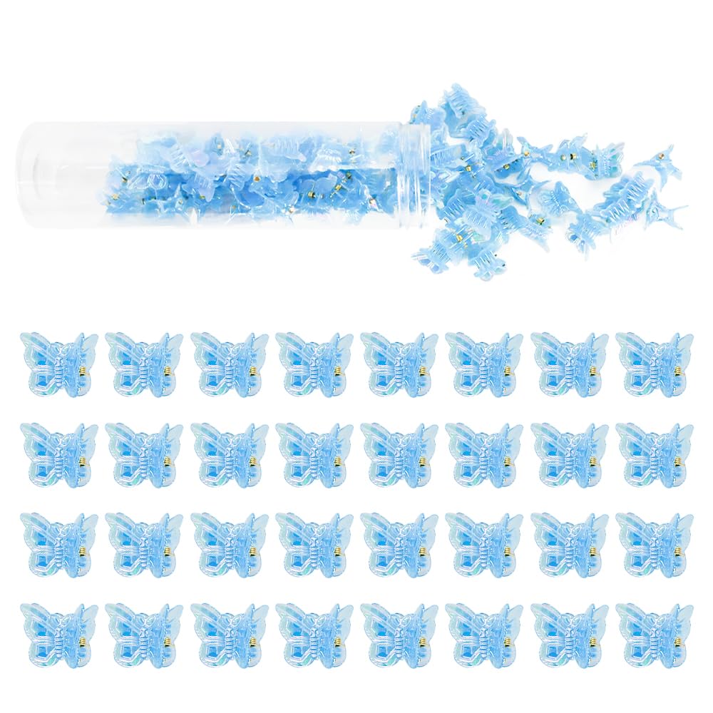 Ahoney 60PCS Mini Butterfly Hair Clips for Hair with Box Glitter 90s Y2k Hair Accessories for Girls Women (Blue)