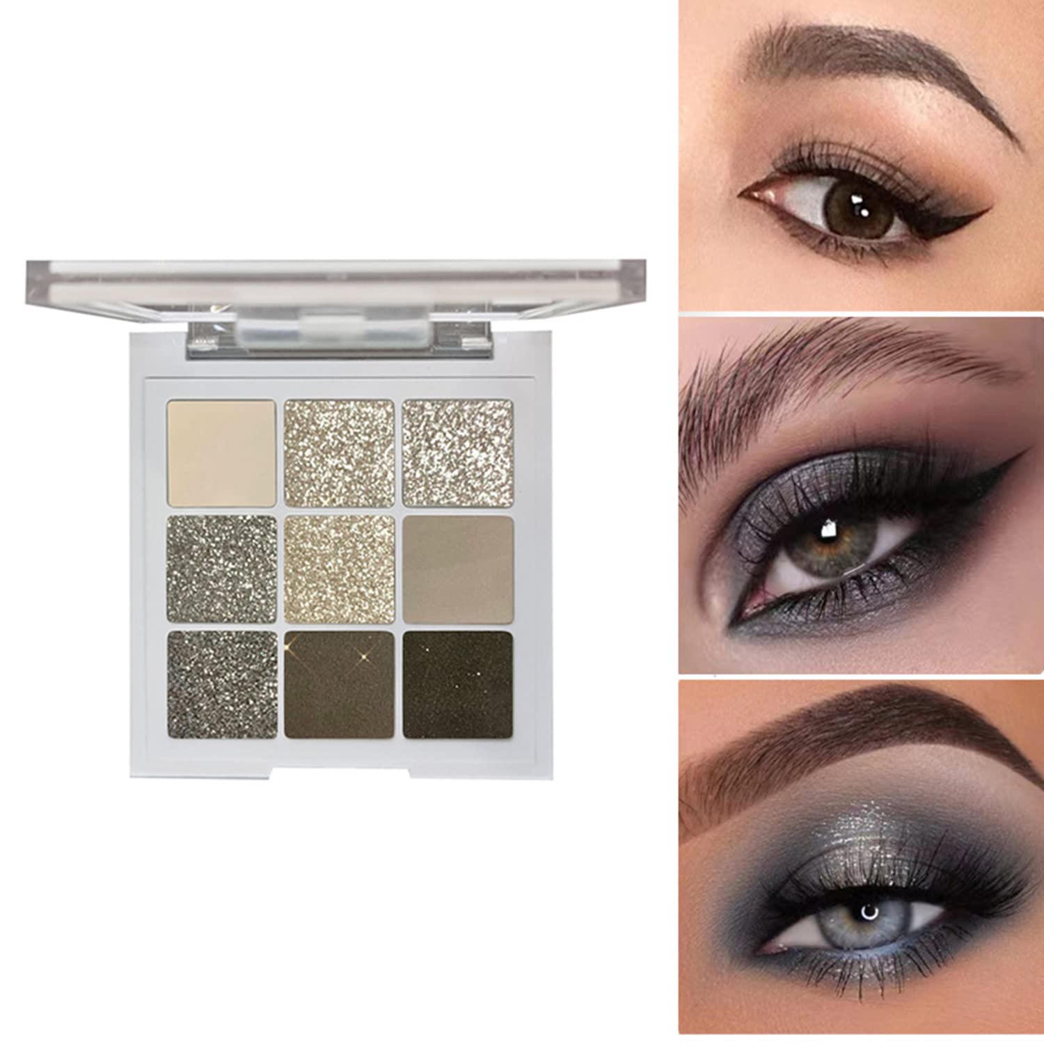 Maepeor Black Grey Eyeshadow Palette 9 Colors Cool Toned Matte Glitter Eyeshadow Palette Longlasting Waterproof Smoky Eye Shadow