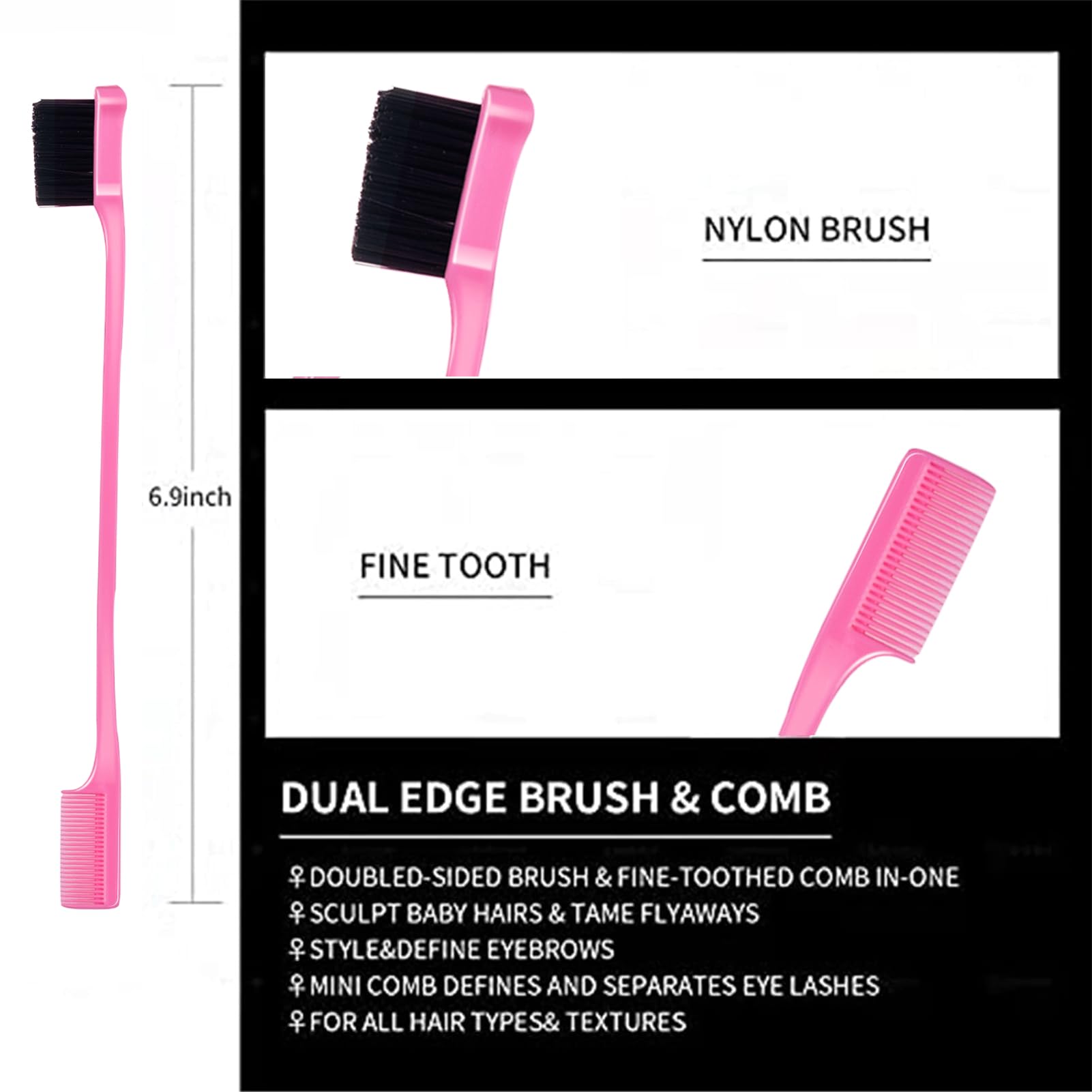 8 Pieces Hair Styling Comb Set Teasing Hair Brush Rat Tail Comb Edge Brush for Edge & Back Brushing, Combing, Slicking Hair for
