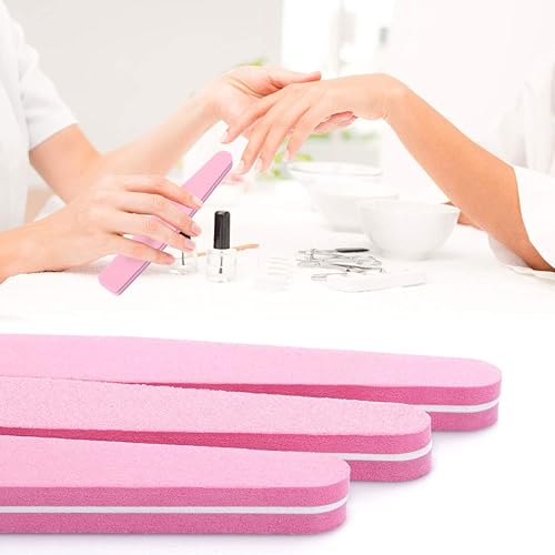 20Pcs Nail Buffers Block Files Sponge Washable Double Sided 100180 Sanding Buffing File for Acrylic Nails, (Pink)
